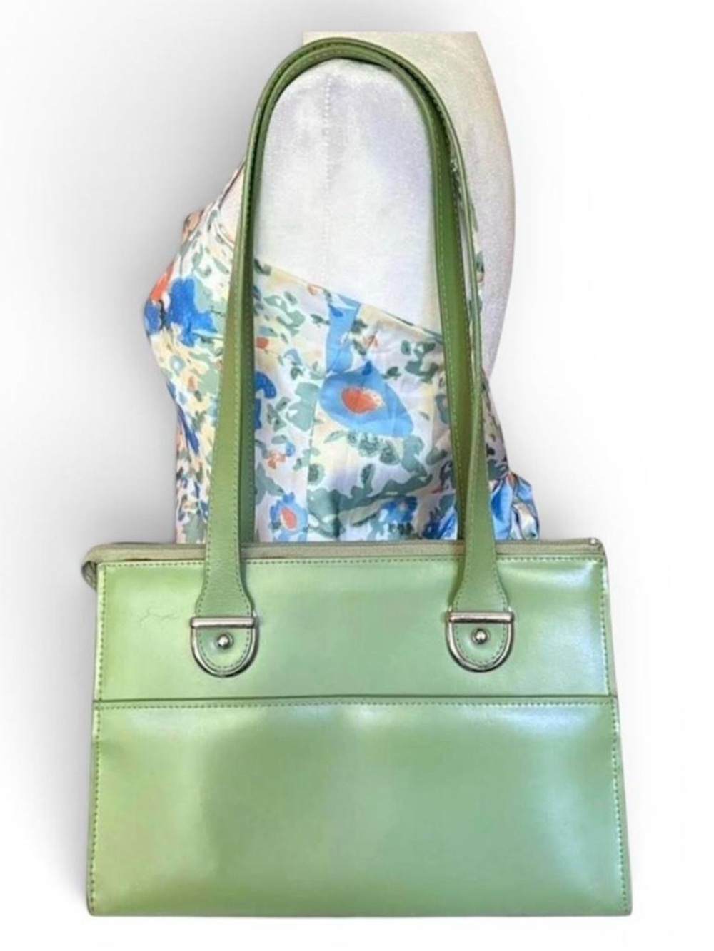 Green Italian Leather Jack Georges Milano Top Zip Shoulder Bag women’s tote bag